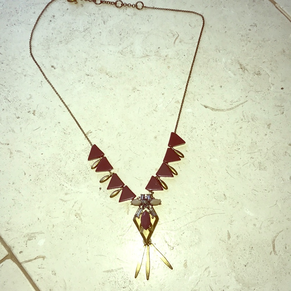 J Crew art deco brass necklace with baguettes